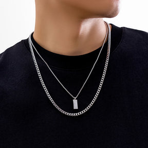 Conjunto de pingente retangular caixa corrente colar para homens