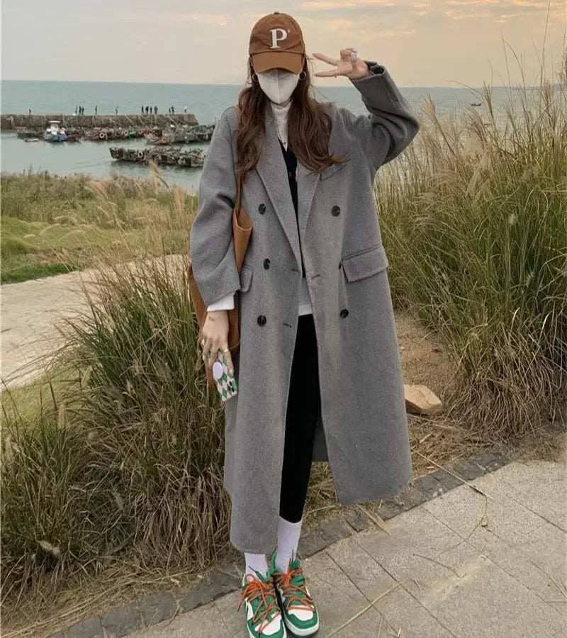 Casaco de lã feminino estilo coreano