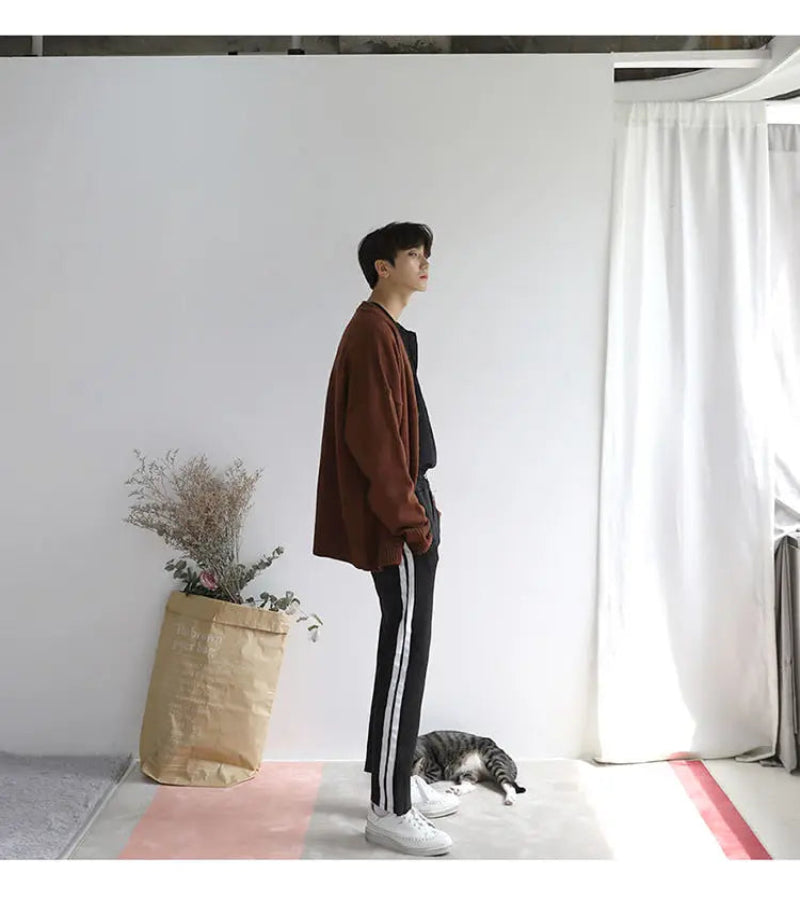 Suéter de Malha Solto com Abotoamento Simples - Estilo Coreano