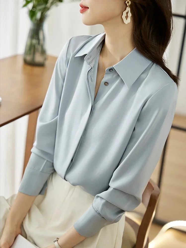 Camisa elegante de manga comprida, ajuste solto
