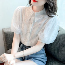 Camisa Feminina de Renda Manga Curta  - Serenité
