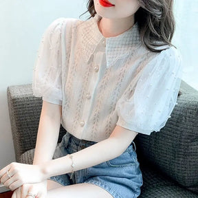 Camisa Feminina de Renda Manga Curta  - Serenité