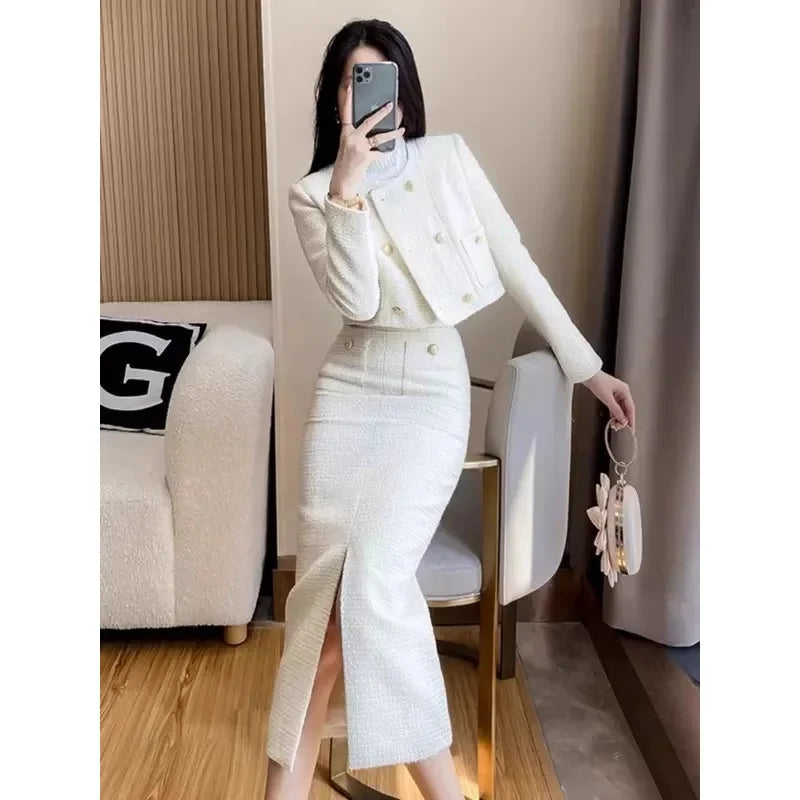 Conjunto Tweed com Jaqueta Curta e Saia - Look Elegância Profissional