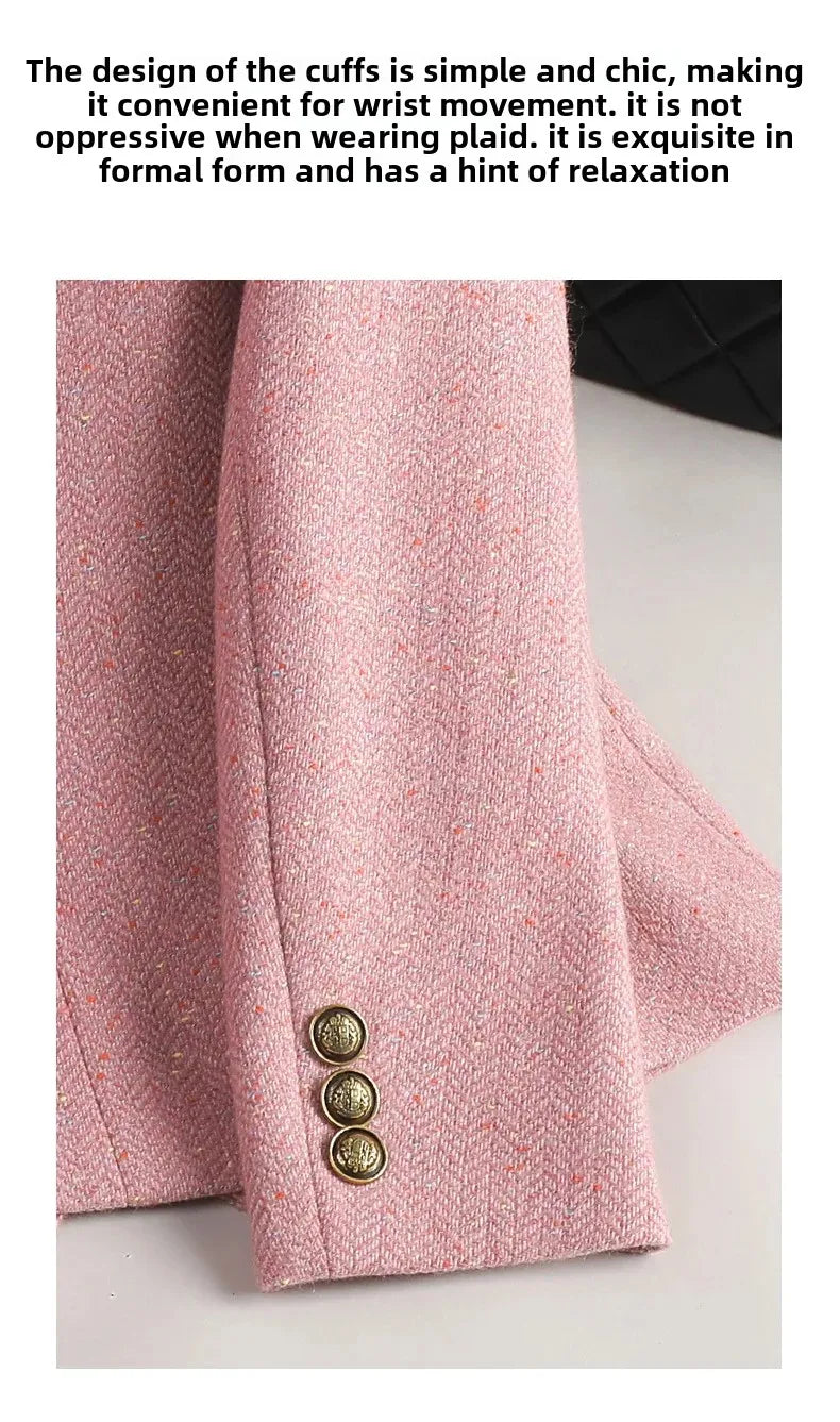 Terno de lã para mulheres, xadrez, tweed, estilo casual