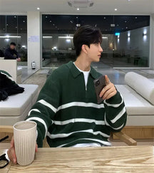 SUÉTER MASCULINO LISTRADO COM ZÍPER