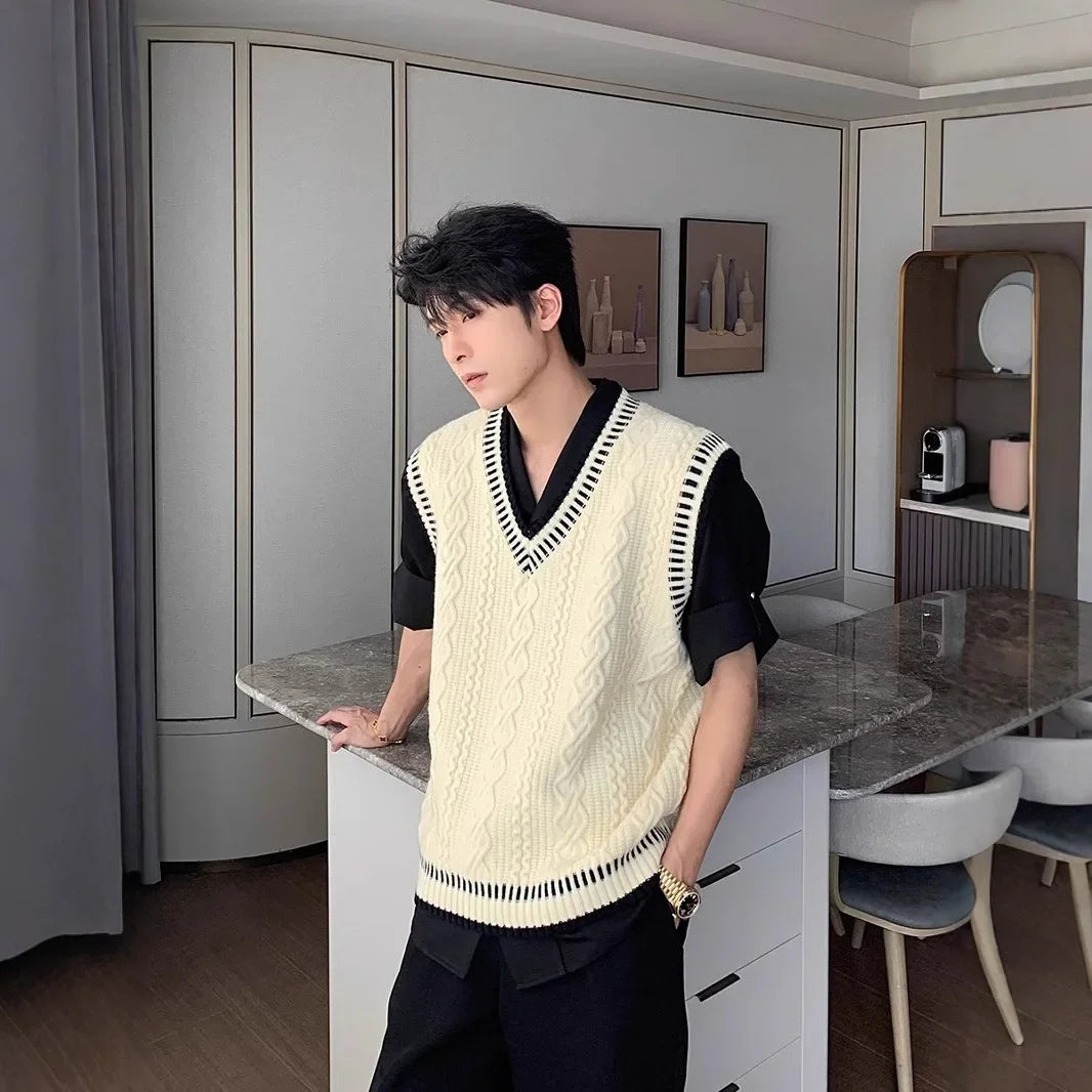 Colete suéter masculino casual decote em V