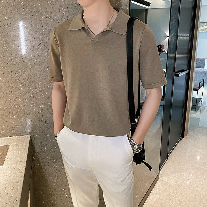 Camisa Polo Casual Listrada Manga Curta