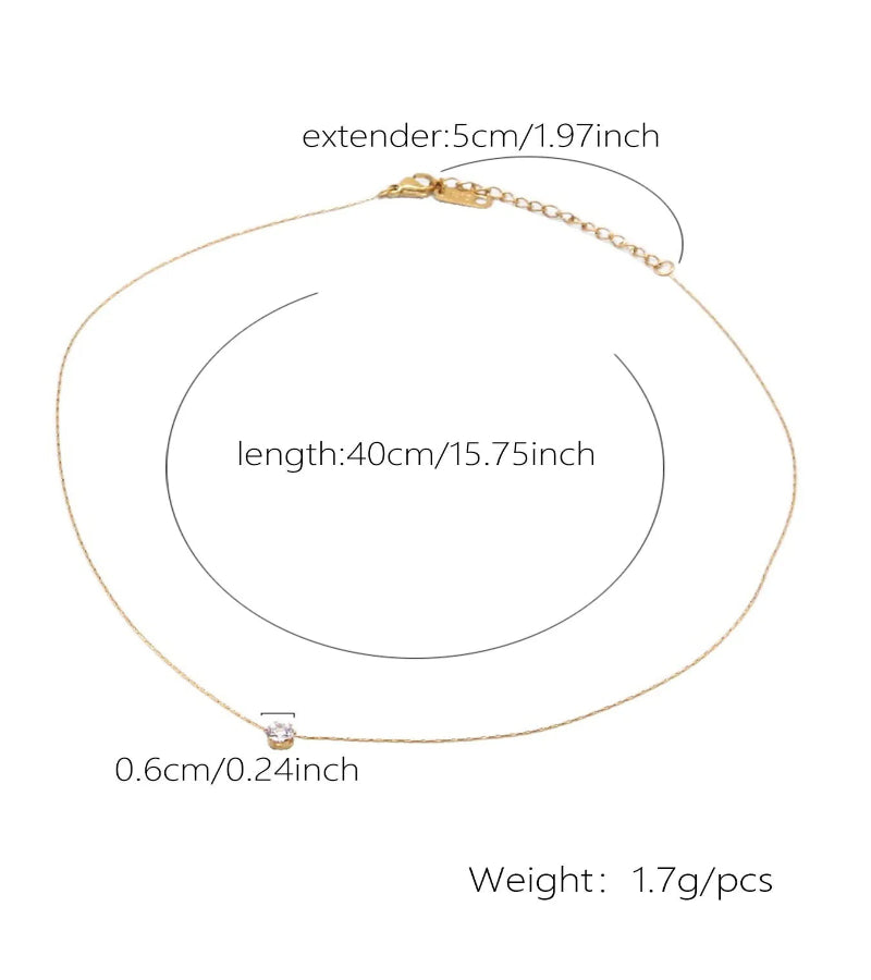 Colar Minimalista Solitário com Pingente de Zircônia Antimanchas
