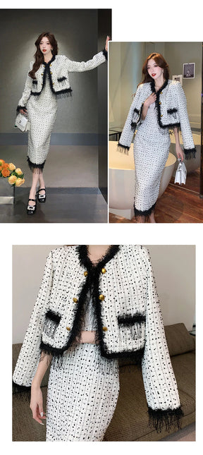 Conjunto com Casaco Saia alta Longa Conjunto