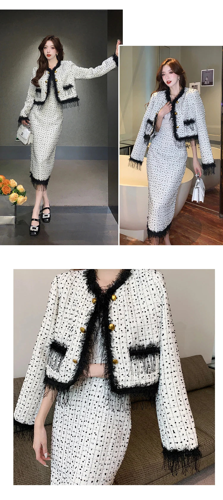 Conjunto com Casaco Saia alta Longa Conjunto