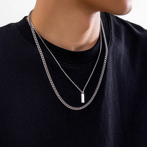 Conjunto de pingente retangular caixa corrente colar para homens