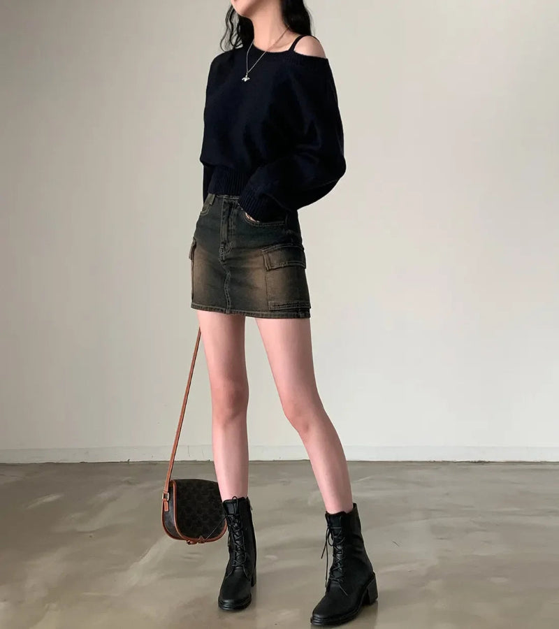 Blusa Suéter Estilo Coreano Chique com Ombros de Fora