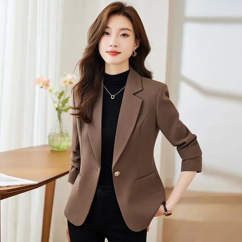 Jaqueta de terno feminina cor caramelo casual