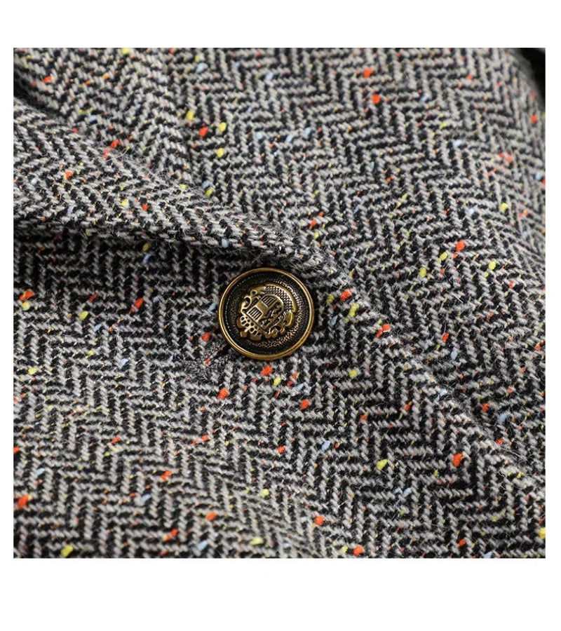 Terno de Lã Feminino Xadrez Tweed – Estilo Casual Coreano