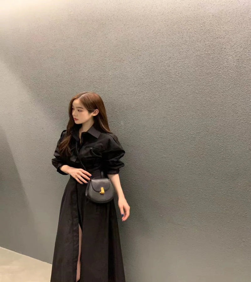 Vestido Malha Solto com Gola Redonda - Look Meia-Estação Coreano