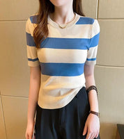 Cropped Versão Coreana Slimming Suave Listrado