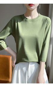Blusa Básica em Algodão Mercerizado com Manga Cropped  "Primavera de Seul"