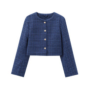 TRAF Women Fashion Autumn New Casual Jacket Round Neck Long Sleeved Single-breasted Pocket Short Coats Chic Ladies Tops Mujer
