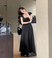 Vestido Longo Slim com Gola Quadrada A-Line