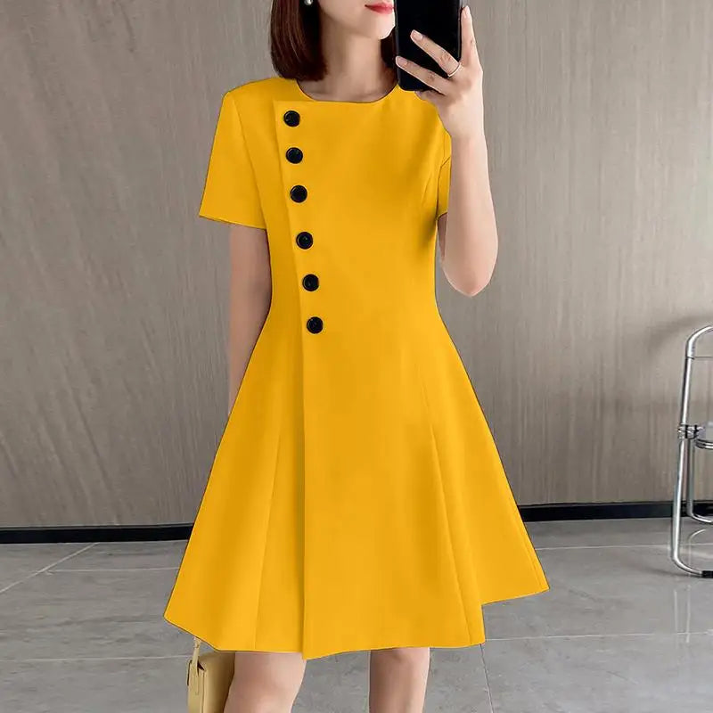 Vestido de Festa Vintage Colete Cintura A-line , com Botão Plissado