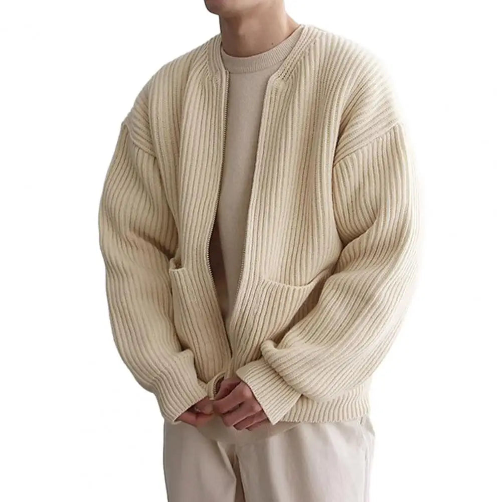 Cardigan sem gola com zíper