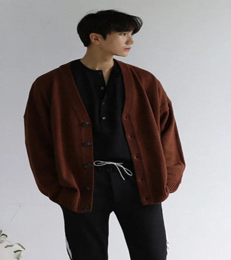 Cardigan masculino Estilo coreano, manga comprida