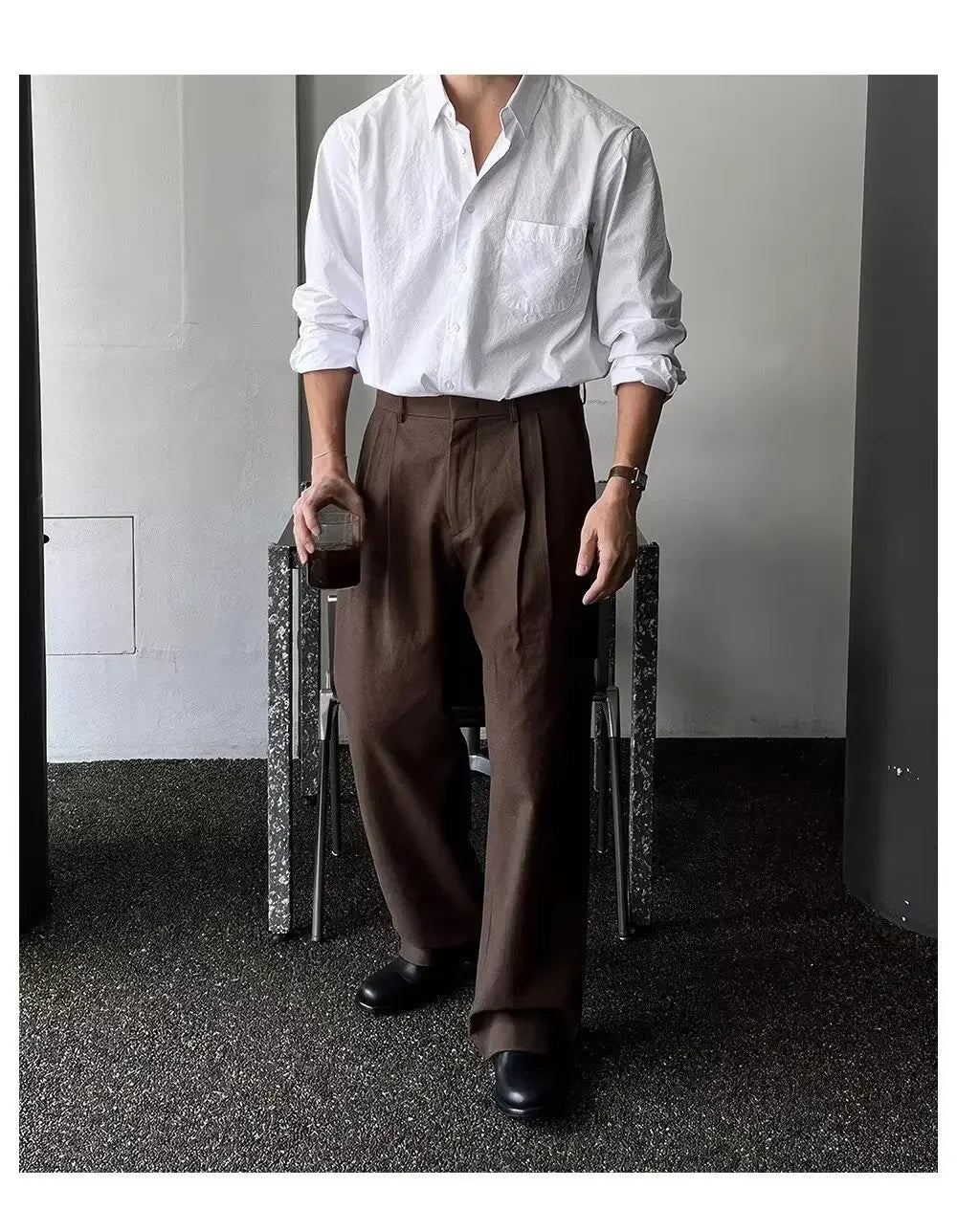 Camisa Masculina Coreana de Manga Longa com Pregas - Look Seoul Chic