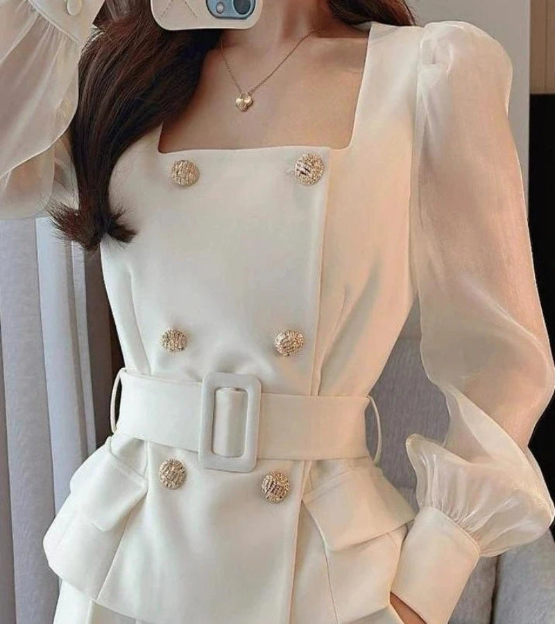 Look Sucesso Coreano – Conjunto de Calça e Blazer de Alfaiataria Elegante