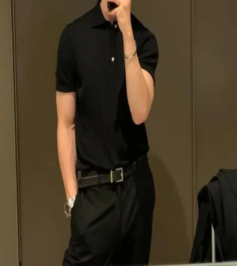 Camisa Masculina de Manga Curta Estilo Coreano
