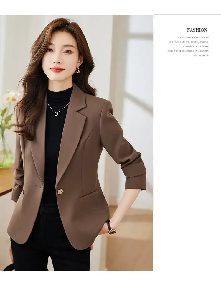 Jaqueta de terno feminina cor caramelo casual