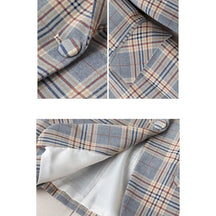 Blazer feminino cinza listrado xadrez slim fashion