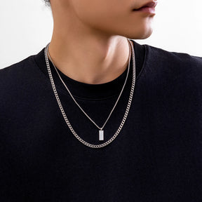 Conjunto de pingente retangular caixa corrente colar para homens