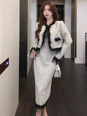 Conjunto com Casaco Saia alta Longa Conjunto