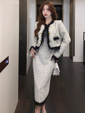 Conjunto com Casaco Saia alta Longa Conjunto