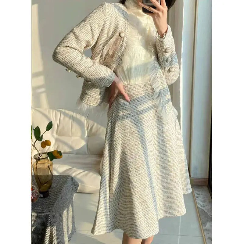 Conjunto de Duas Peças Tweed Estilo Saia