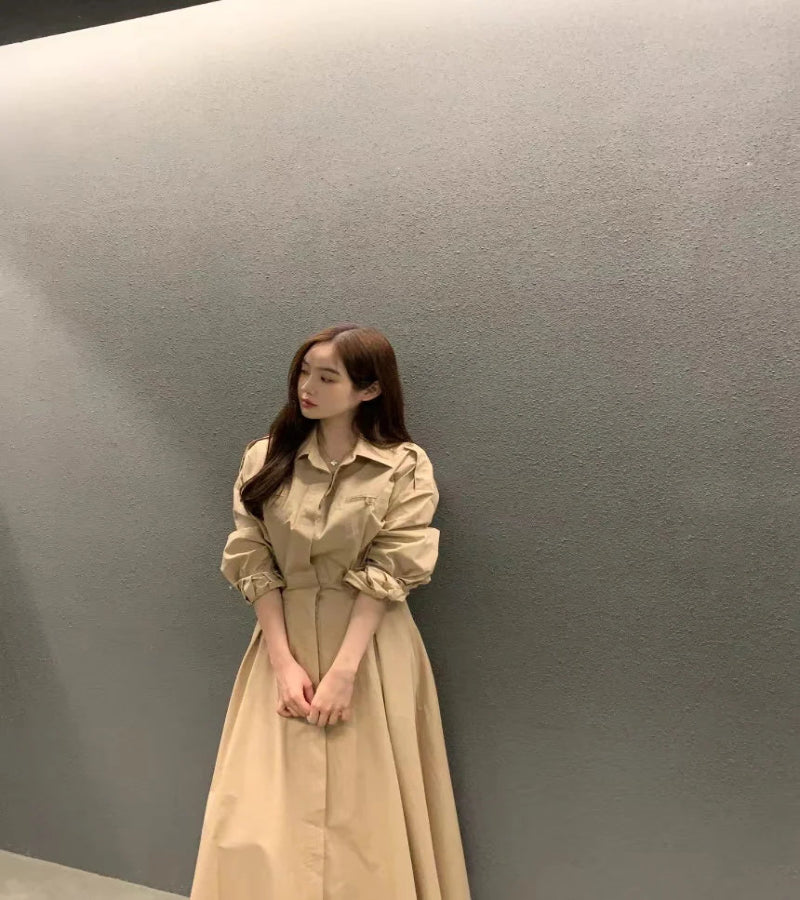 Vestido Malha Solto com Gola Redonda - Look Meia-Estação Coreano