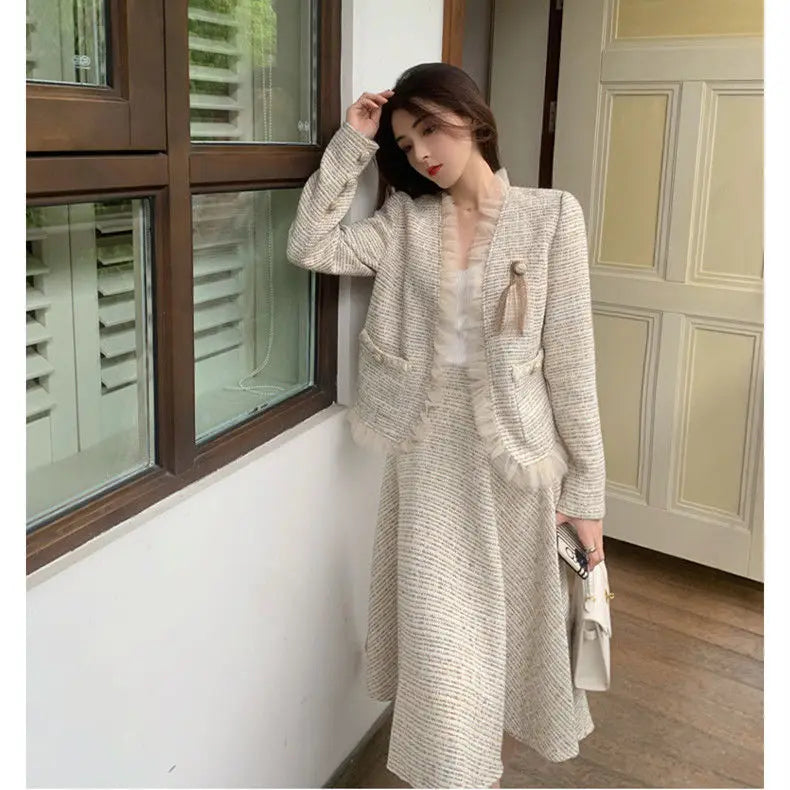 Conjunto de Duas Peças Tweed Estilo Saia