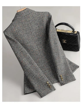 Terno de lã para mulheres, xadrez, tweed, estilo casual
