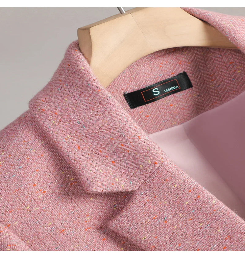 Terno de Lã Feminino Xadrez Tweed – Estilo Casual Coreano