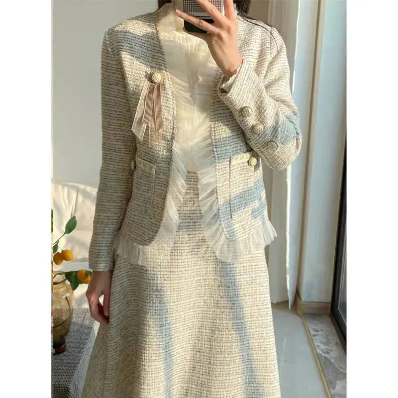 Conjunto de Duas Peças Tweed Estilo Saia