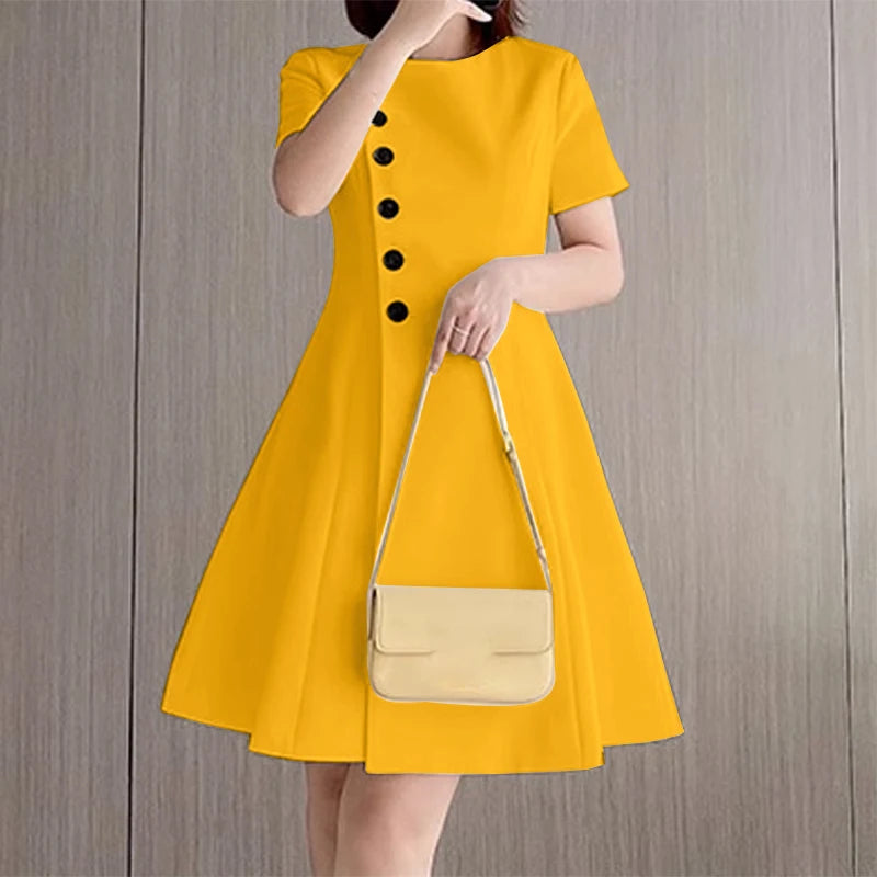 Vestido de Festa Vintage Colete Cintura A-line , com Botão Plissado