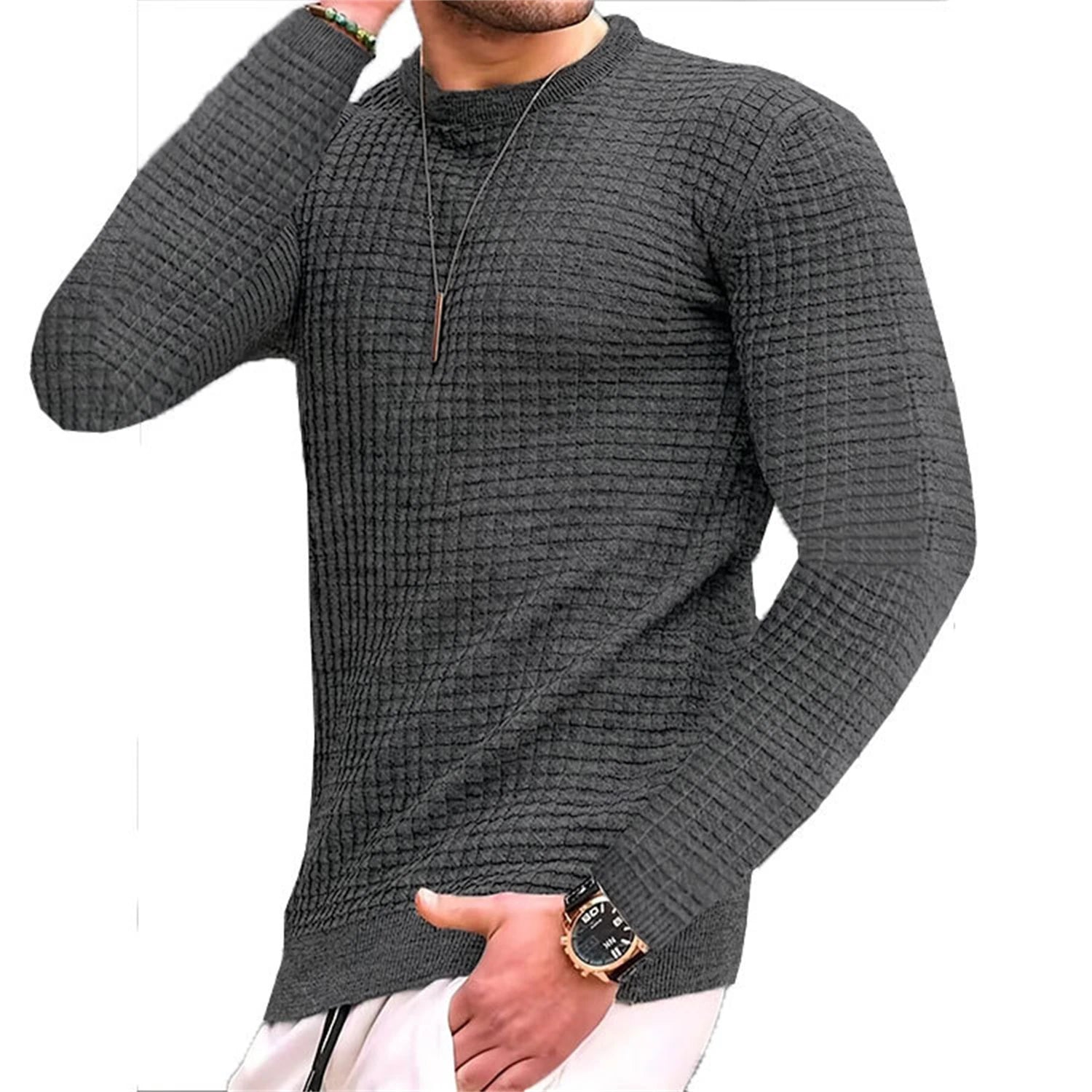 Casaco masculino moda pequena verificação Waffle juventude em torno do pescoço jacquard xadrez com capuz