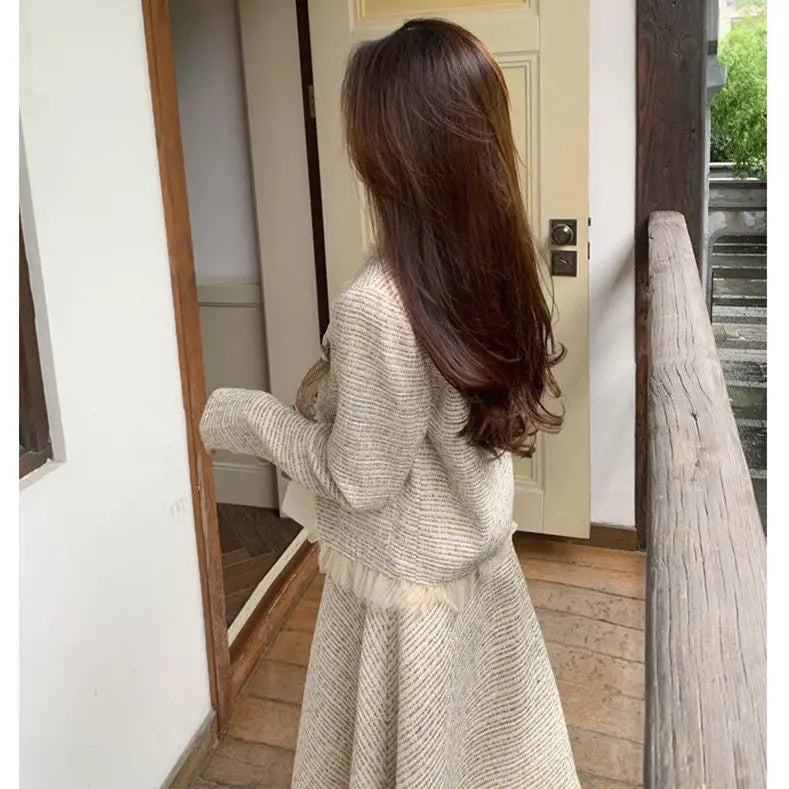 Conjunto de Duas Peças Tweed Estilo Saia