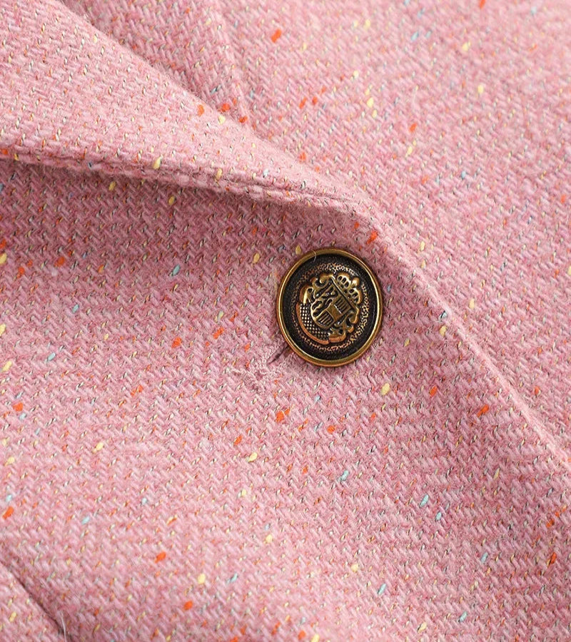 Terno de Lã Feminino Xadrez Tweed – Estilo Casual Coreano