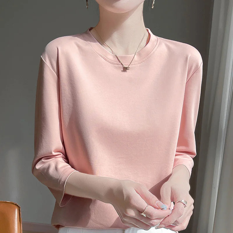 Blusa Básica em Algodão Mercerizado com Manga Cropped  "Primavera de Seul"