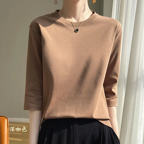 Blusa Básica em Algodão Mercerizado com Manga Cropped  "Primavera de Seul"