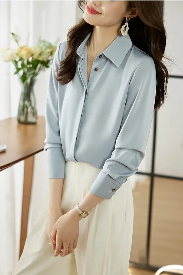 Camisa elegante de manga comprida, ajuste solto