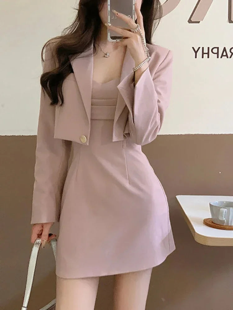 Conjunto de duas peças blazer casaco + vestido