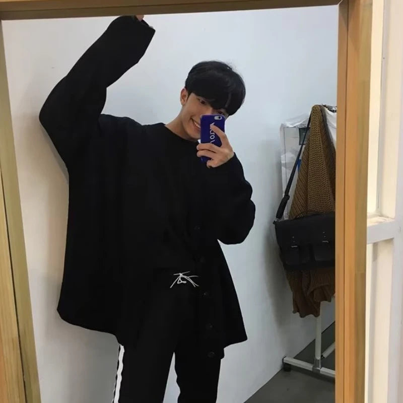 Cardigan masculino Estilo coreano, manga comprida