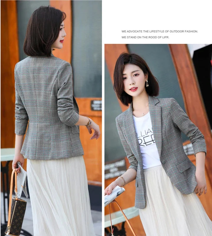 Blazer Xadrez Feminino Slim - Look Seoul Office